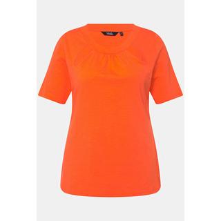 Ulla Popken  T-shirt slim à col rond et manches courtes, découpes, fronces 