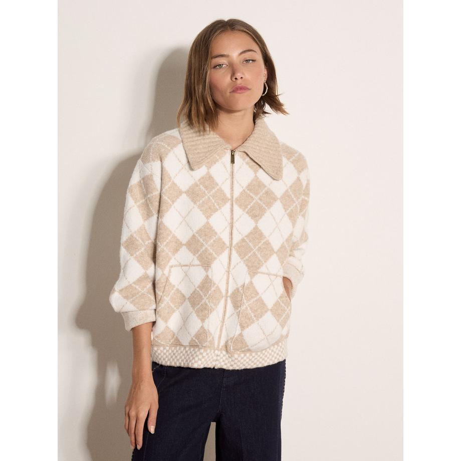 APRICOT Cardigan à fermeture éclair motif argyle  