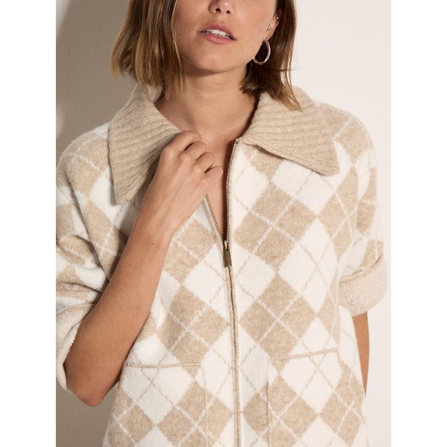 APRICOT Cardigan à fermeture éclair motif argyle  