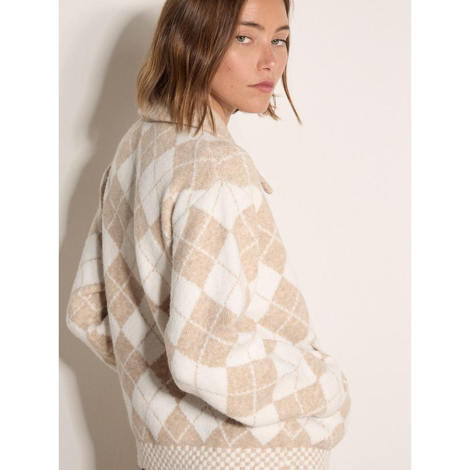 APRICOT Cardigan à fermeture éclair motif argyle  