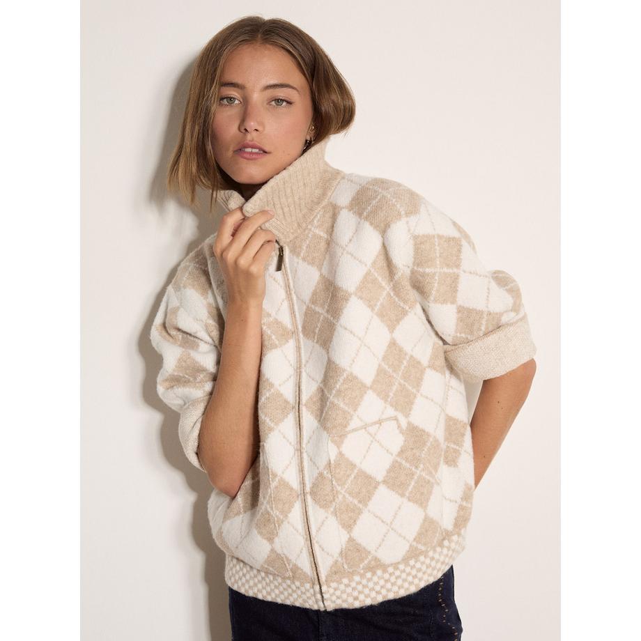 Cardigan à fermeture éclair motif argyle