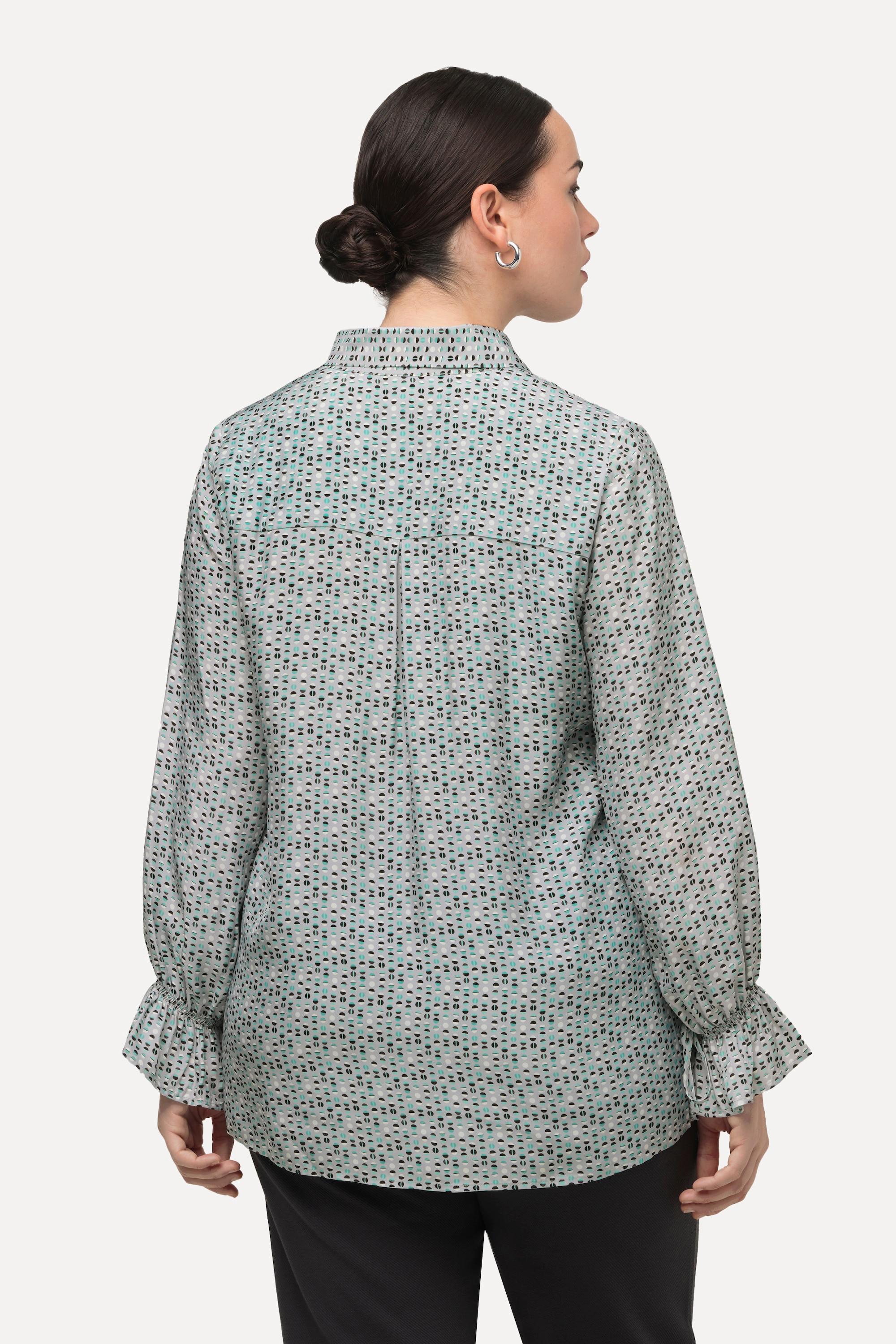 Ulla Popken  Blouse à manches longues et col montant, lavallière et ruché 