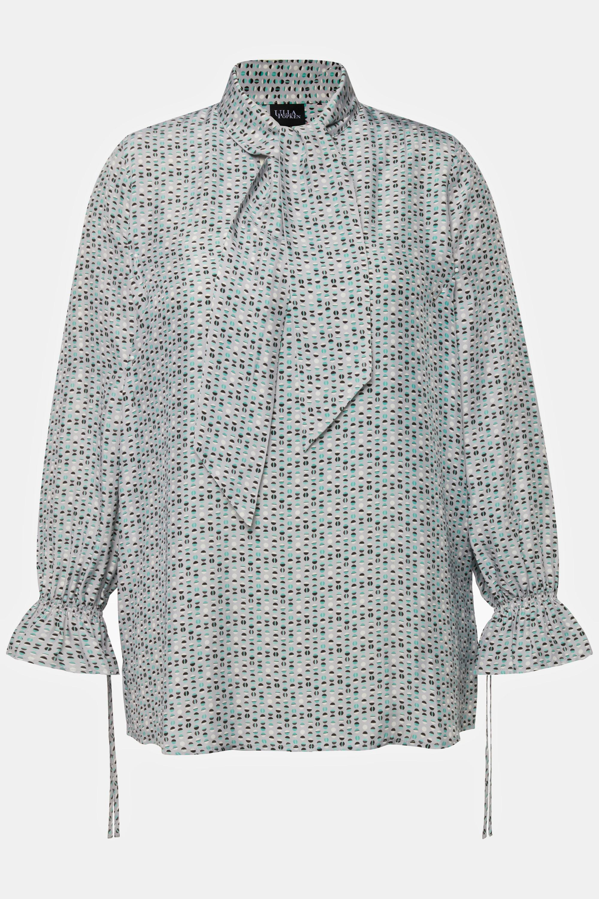 Ulla Popken  Blouse à manches longues et col montant, lavallière et ruché 