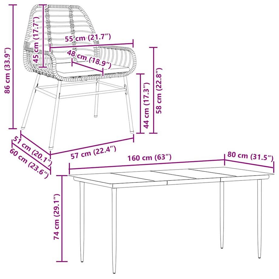 VidaXL Ensemble de salle à manger de jardin rotin synthétique  
