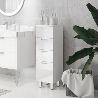 Northio Mobiletto stretto per bagno, mobiletto per WC con ripiano regolabile, 3 cassetti, mobiletto per bagno per piccoli spazi bagno, soggiorno 30 x 30 x 93 cm bianco |  