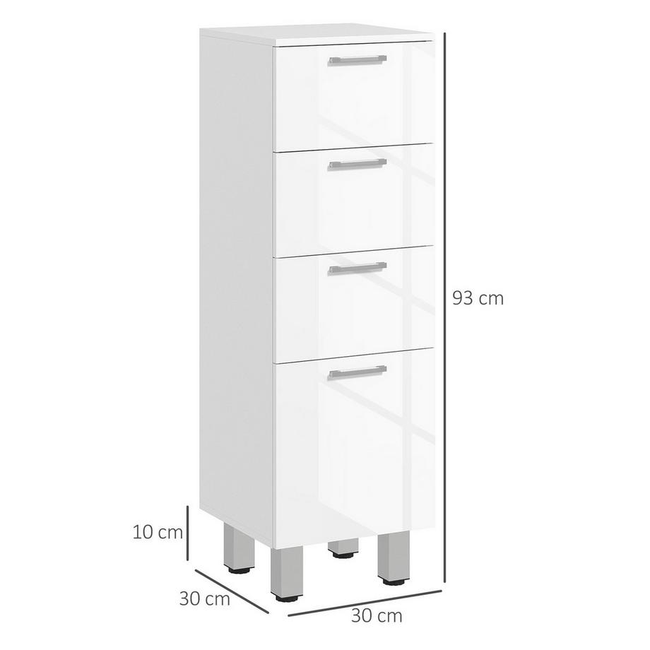 Northio Mobiletto stretto per bagno, mobiletto per WC con ripiano regolabile, 3 cassetti, mobiletto per bagno per piccoli spazi bagno, soggiorno 30 x 30 x 93 cm bianco |  