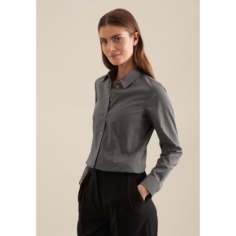 Klassische Bluse Uni Langarm Kragen