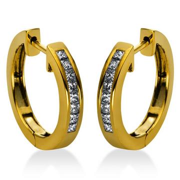 Boucles d'oreilles cerceau or jaune 750/18K diamant 0,43ct.