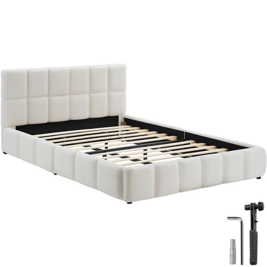 Lit rembourré Shirley Tissu peluche avec motif matelassé