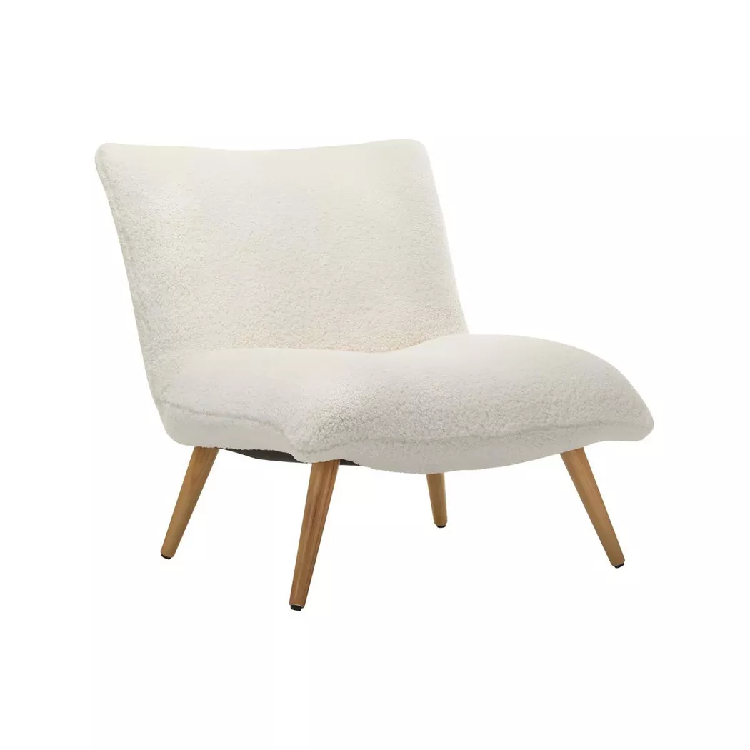 Vente-unique - Fauteuil en tissu bouclette effet peau de mouton pepita - Blanc