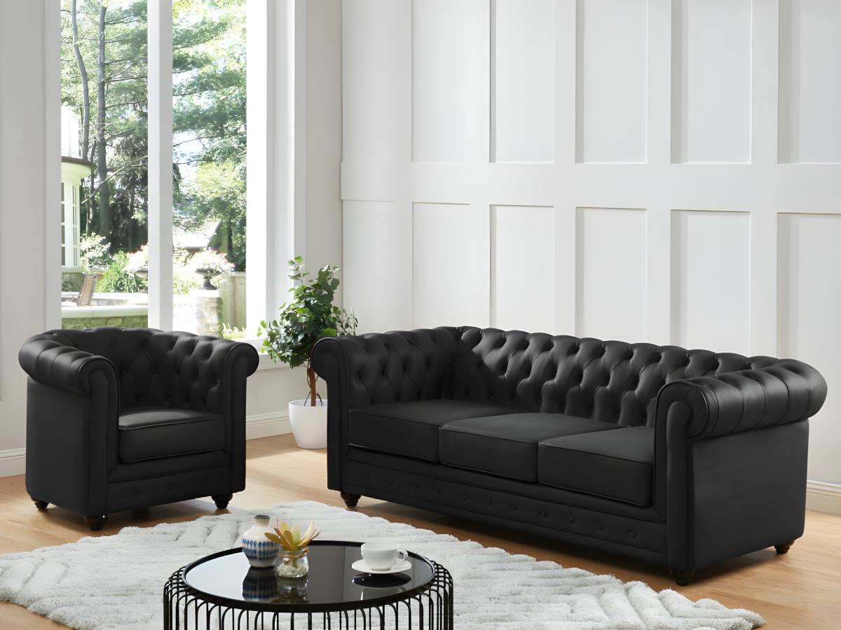 Vente-unique Ledersofa 3Sitzer CHESTERFIELD Büffelleder  