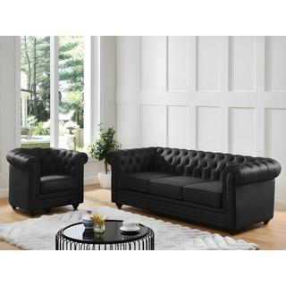 Vente-unique Ledersofa 3Sitzer CHESTERFIELD Büffelleder  