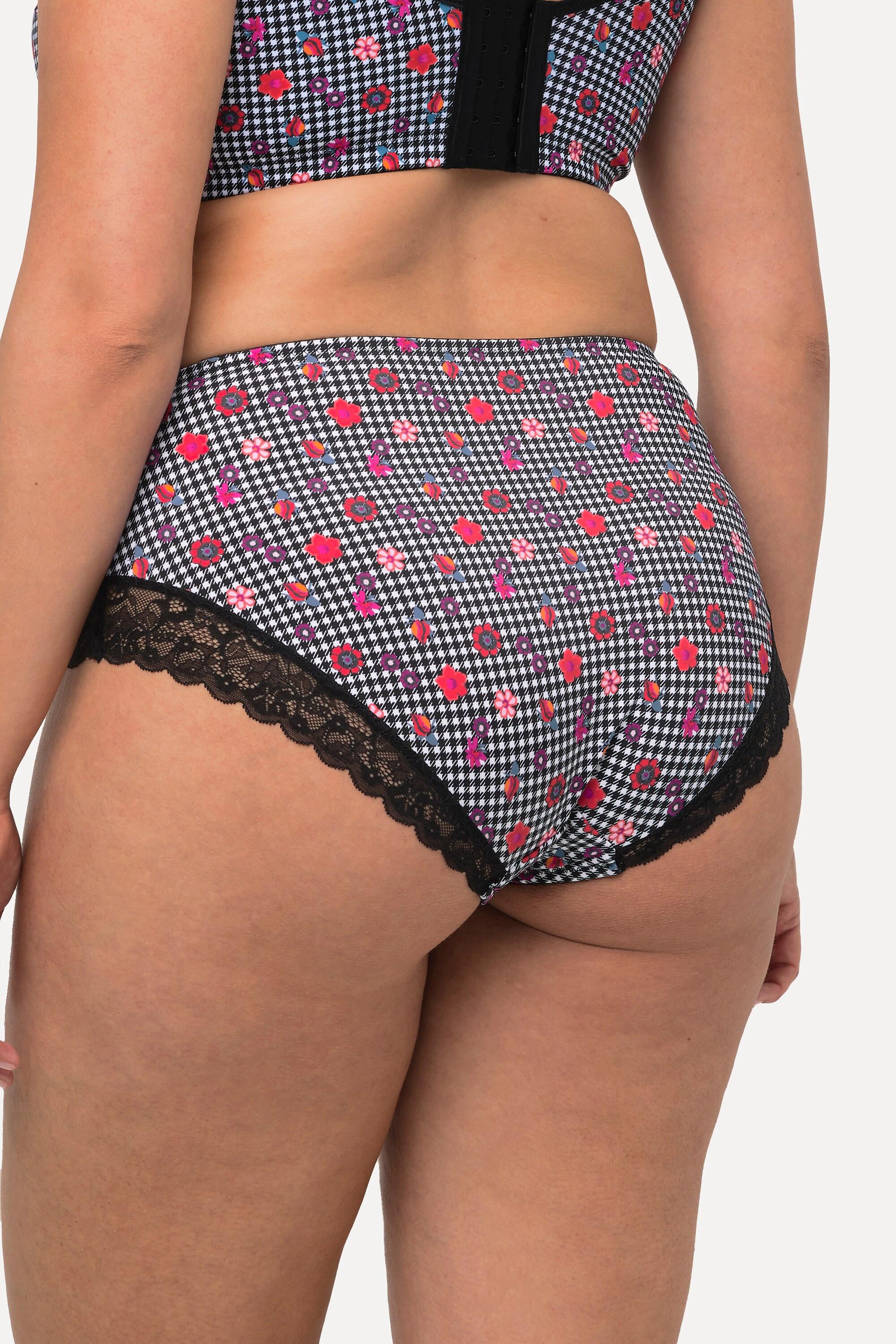 Ulla Popken Slip midi pied-de-poule fiori pizzo  