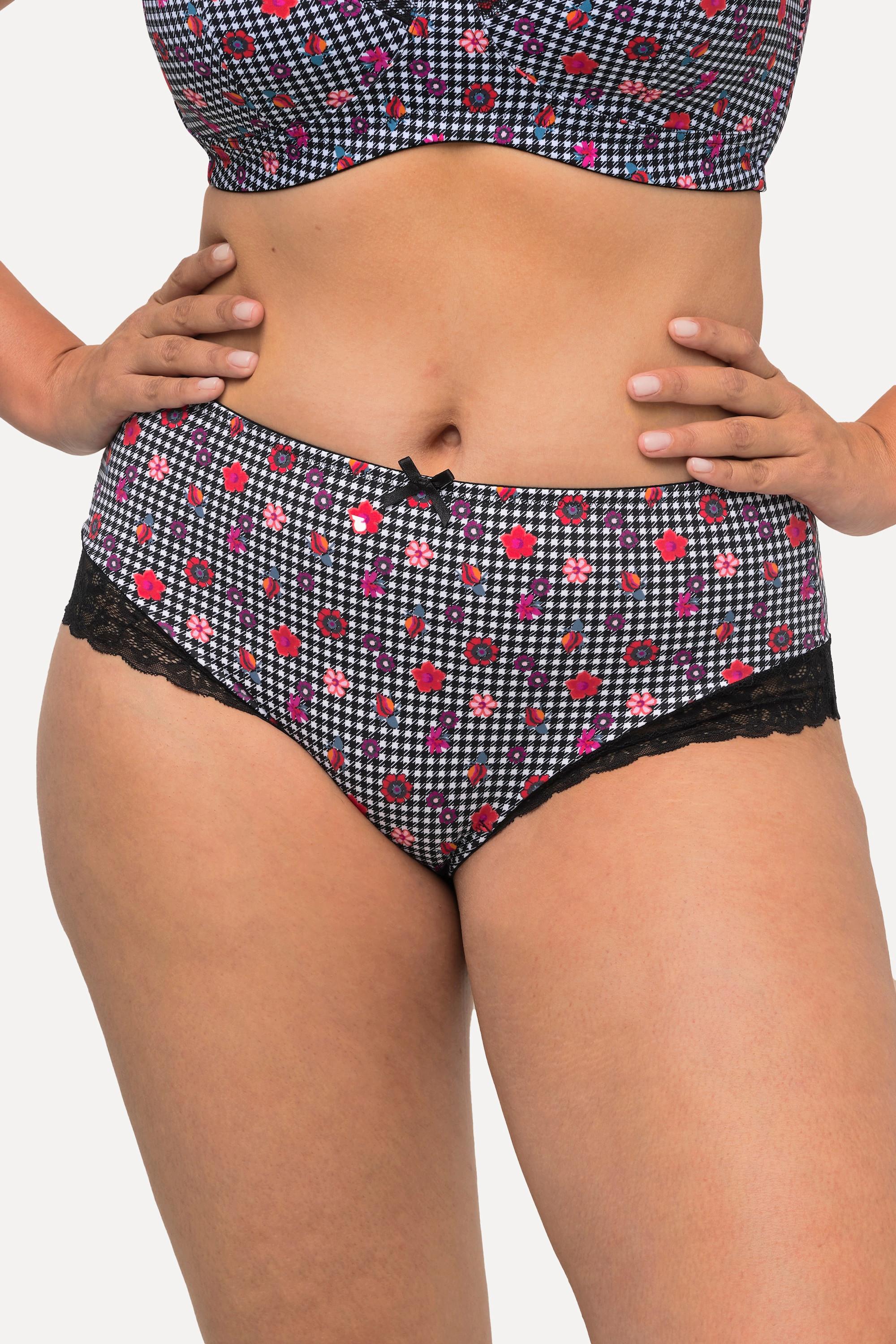 Ulla Popken Slip midi pied-de-poule fiori pizzo  