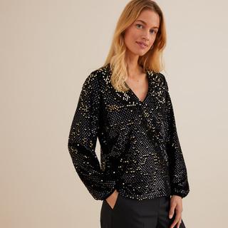 La Redoute Collections  Langarmshirt mit Pailletten & V-Ausschnitt 