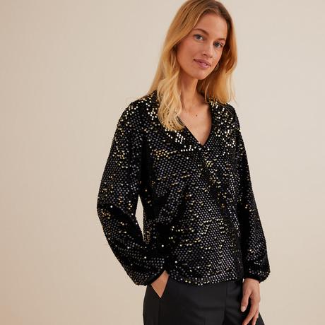 La Redoute Collections  Langarmshirt mit Pailletten & V-Ausschnitt 