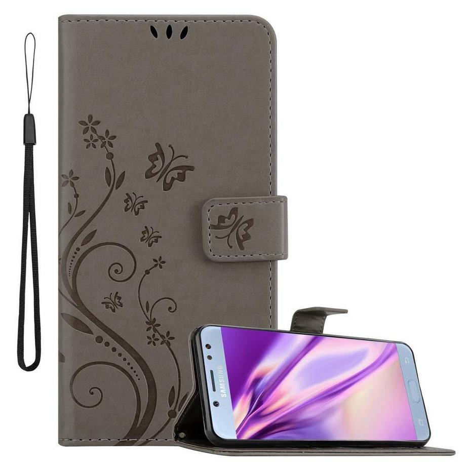 Housse compatible avec Samsung Galaxy J5 2017 - Coque de protection au design floral avec fermeture magnétique, fonction de support et emplacements pour cartes