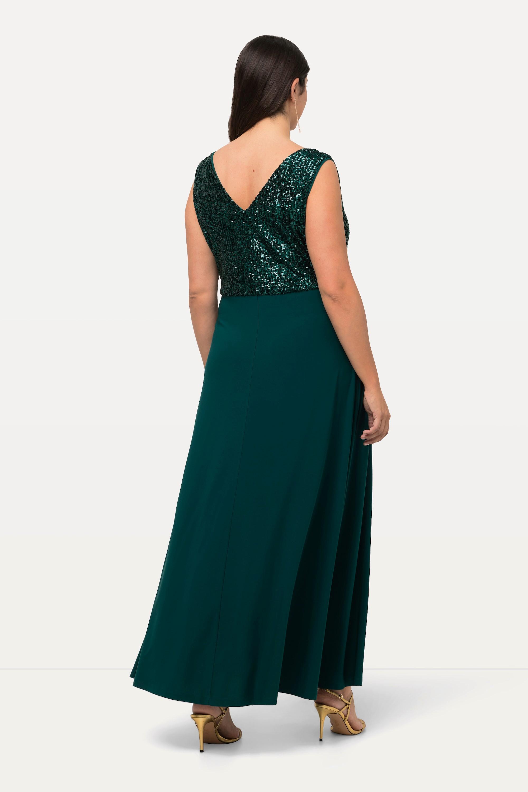 Ulla Popken  Abendkleid, Pailletten, V-Ausschnitt, ärmellos 