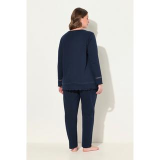 Ulla Popken Pigiama Orlo a Giorno Bordi Ondulati Scollo a Girocollo Maniche Lunghe  