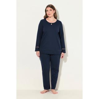 Ulla Popken Pigiama Orlo a Giorno Bordi Ondulati Scollo a Girocollo Maniche Lunghe  