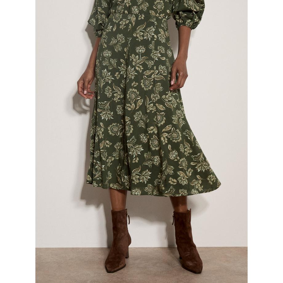 Midi-Rock in A-Linie mit Folk-Blumenmuster