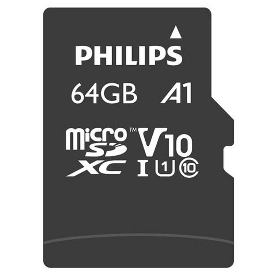 PHILIPS  64 GB Class 10 microSDXC-Karte mit SD-Adapter Schwarz 