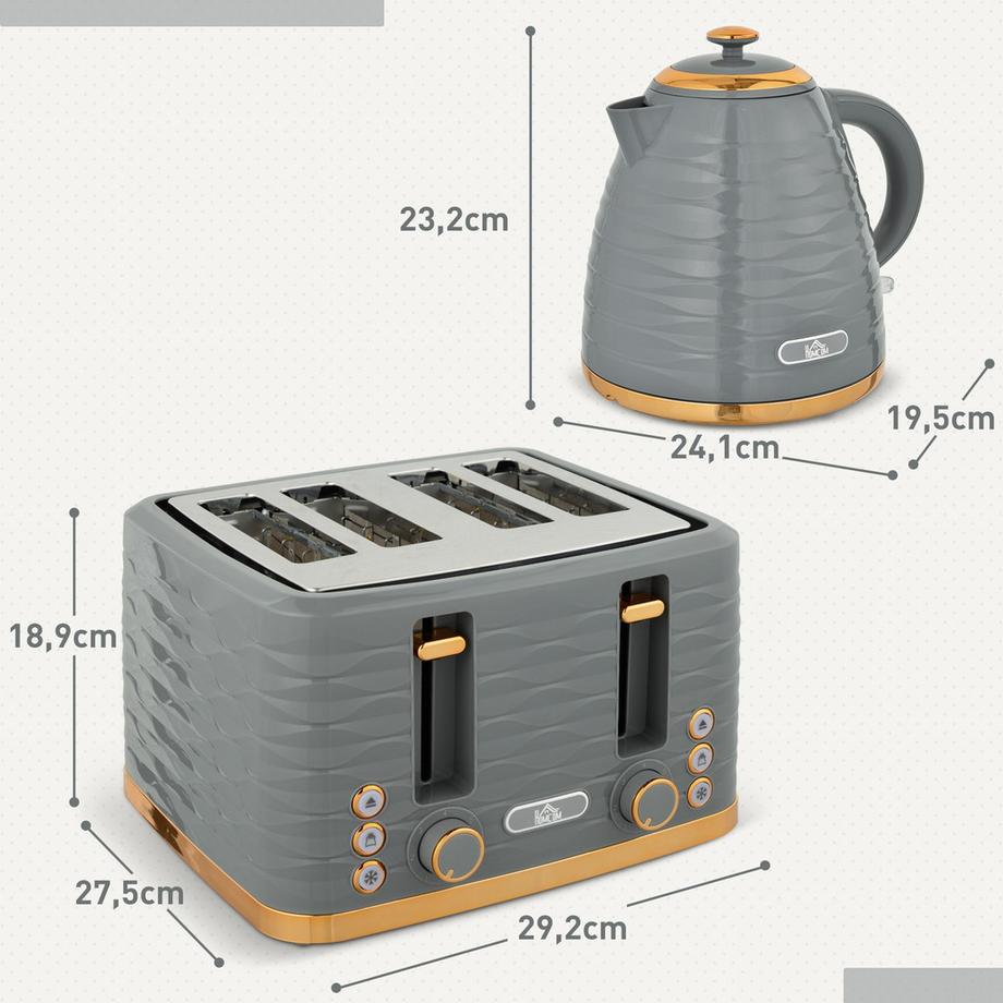 Northio  Set petit-déjeuner bouilloire & grille-pain Bouilloire 1,5L Grille-pain 4 tranches 3000 W 7 niveaux de brunissage décongélation & réchauffement gris 