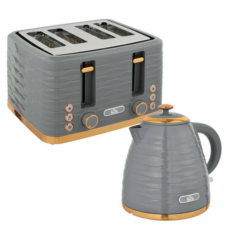 Northio  Set petit-déjeuner bouilloire & grille-pain Bouilloire 1,5L Grille-pain 4 tranches 3000 W 7 niveaux de brunissage décongélation & réchauffement gris 