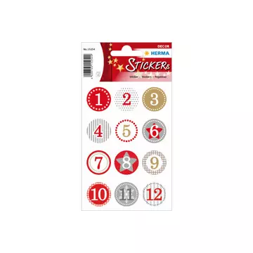 HERMA Sticker Adventskalendersticker 1-24, Rot Ø 2 cm