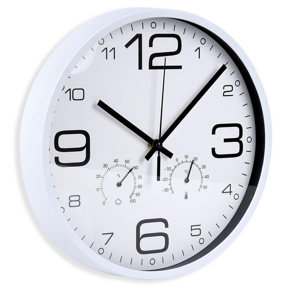 Einzigartige 30 cm Wanduhr mit Thermometer und Hygrometer