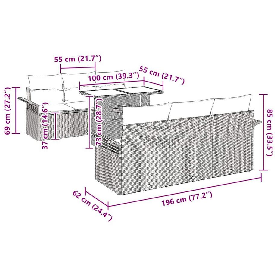 VidaXL Mobilier de jardin poly rattan  
