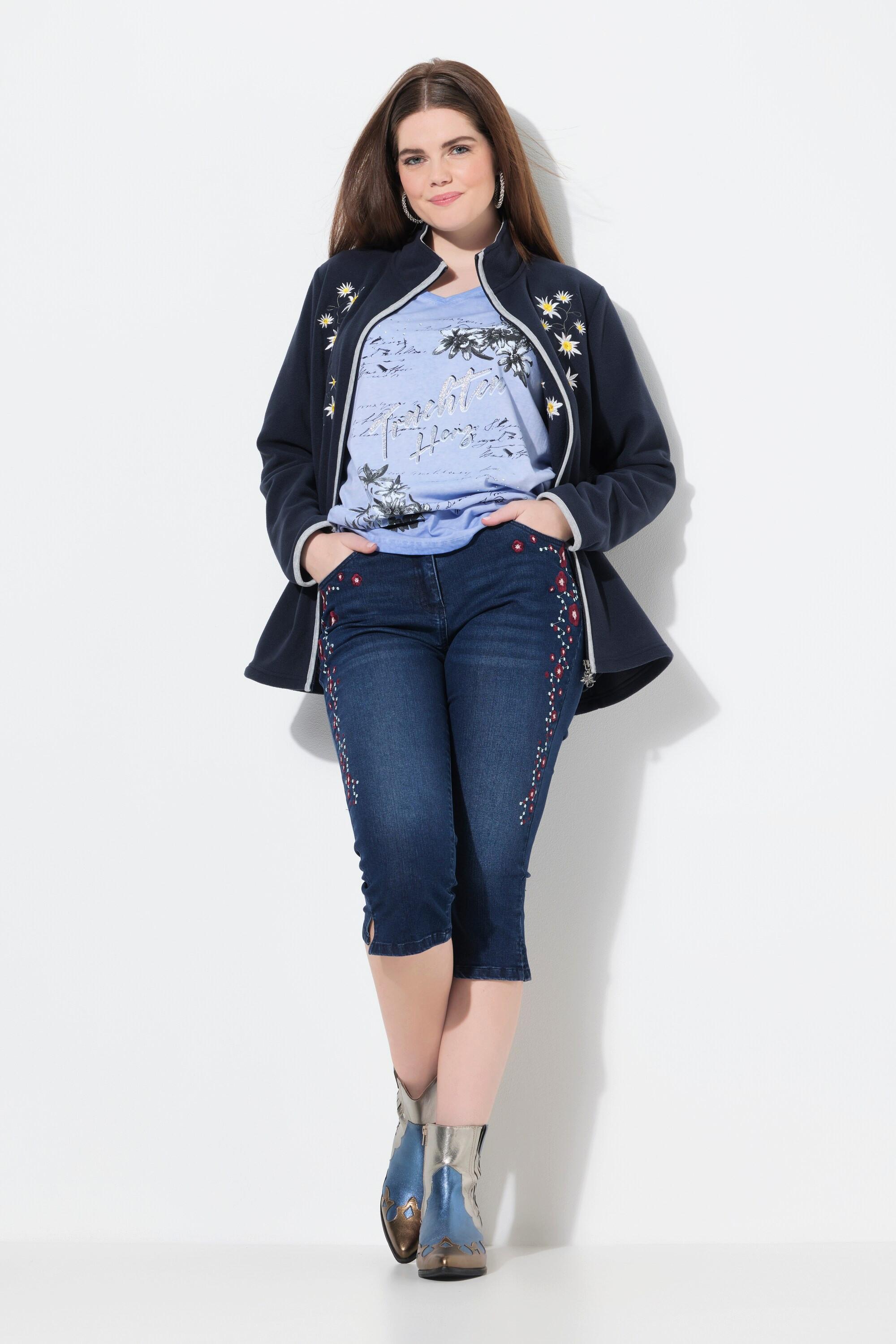 Ulla Popken Jeans Capri Sarah Ricami in stile Tracht Comoda elasticizzazione  