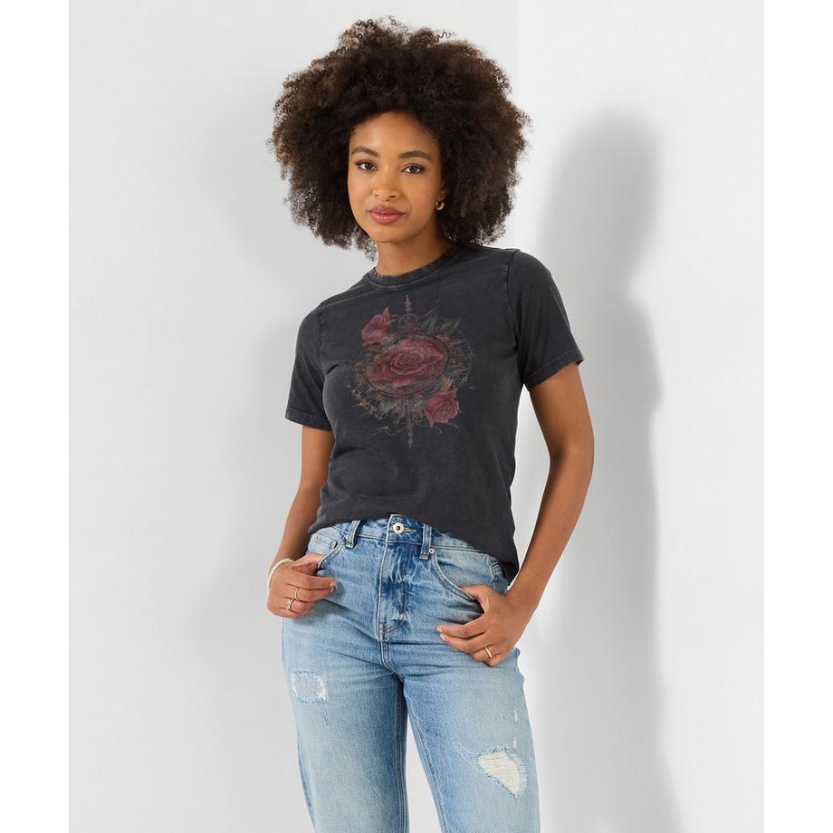 T-Shirt mit Rosenmotiv