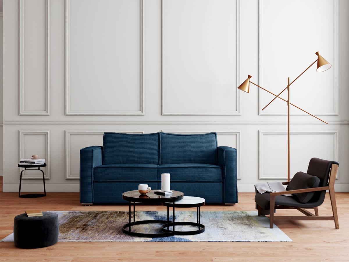 Vente-unique Schlafsofa mit Matratze 4-Sitzer - Cord - Blau - Liegefläche 160 cm - Matratze 14 cm - LORETO  
