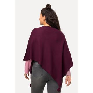 Ulla Popken  Poncho en maille, finition en pointe, pompon, col en V, sans manches 