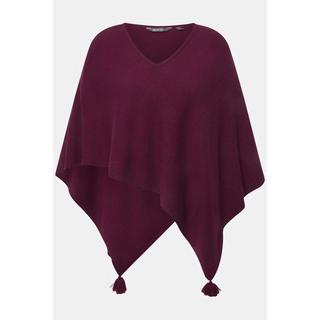 Ulla Popken  Poncho en maille, finition en pointe, pompon, col en V, sans manches 