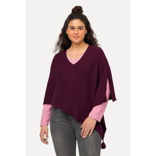 Ulla Popken  Poncho en maille, finition en pointe, pompon, col en V, sans manches 