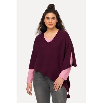 Poncho di maglia smanicato con orlo a punta, nappe e scollo a V