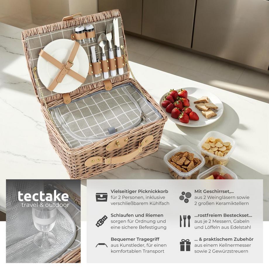 Tectake  Panier pique-nique LANGEOOG pour 2 personnes 