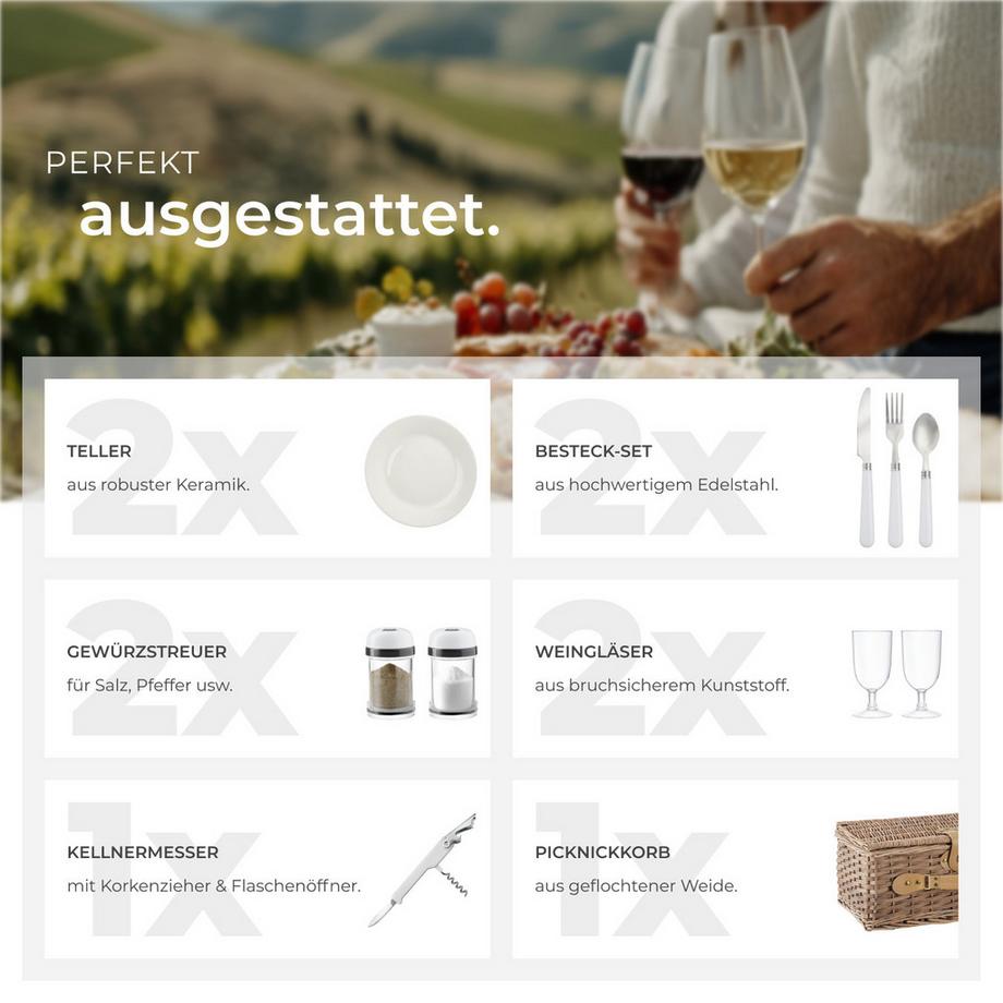 Tectake  Panier pique-nique LANGEOOG pour 2 personnes 