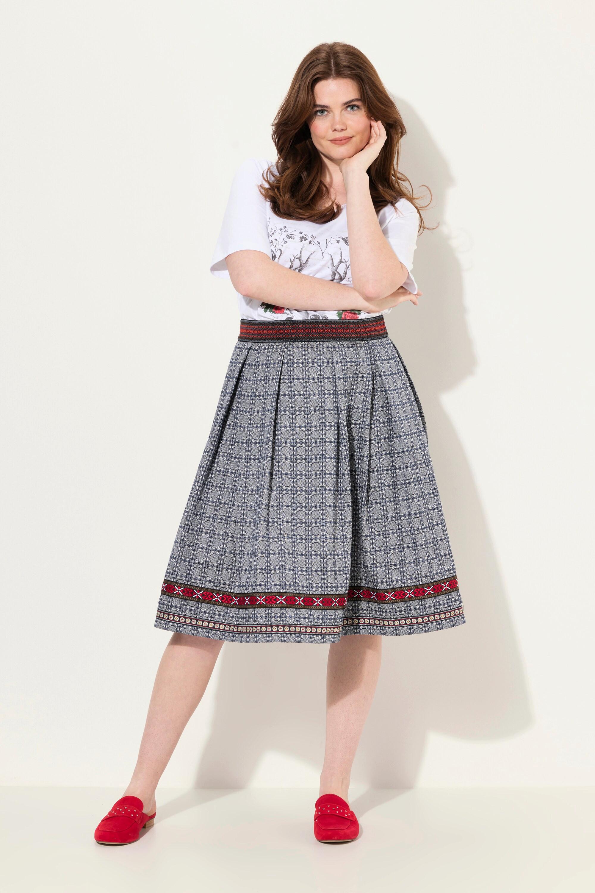 Ulla Popken Jacquard A-Linie Trachtenrock Zierband  