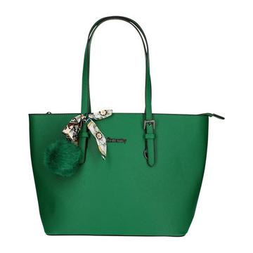 Borsa shopper con pompon e foulard verde
