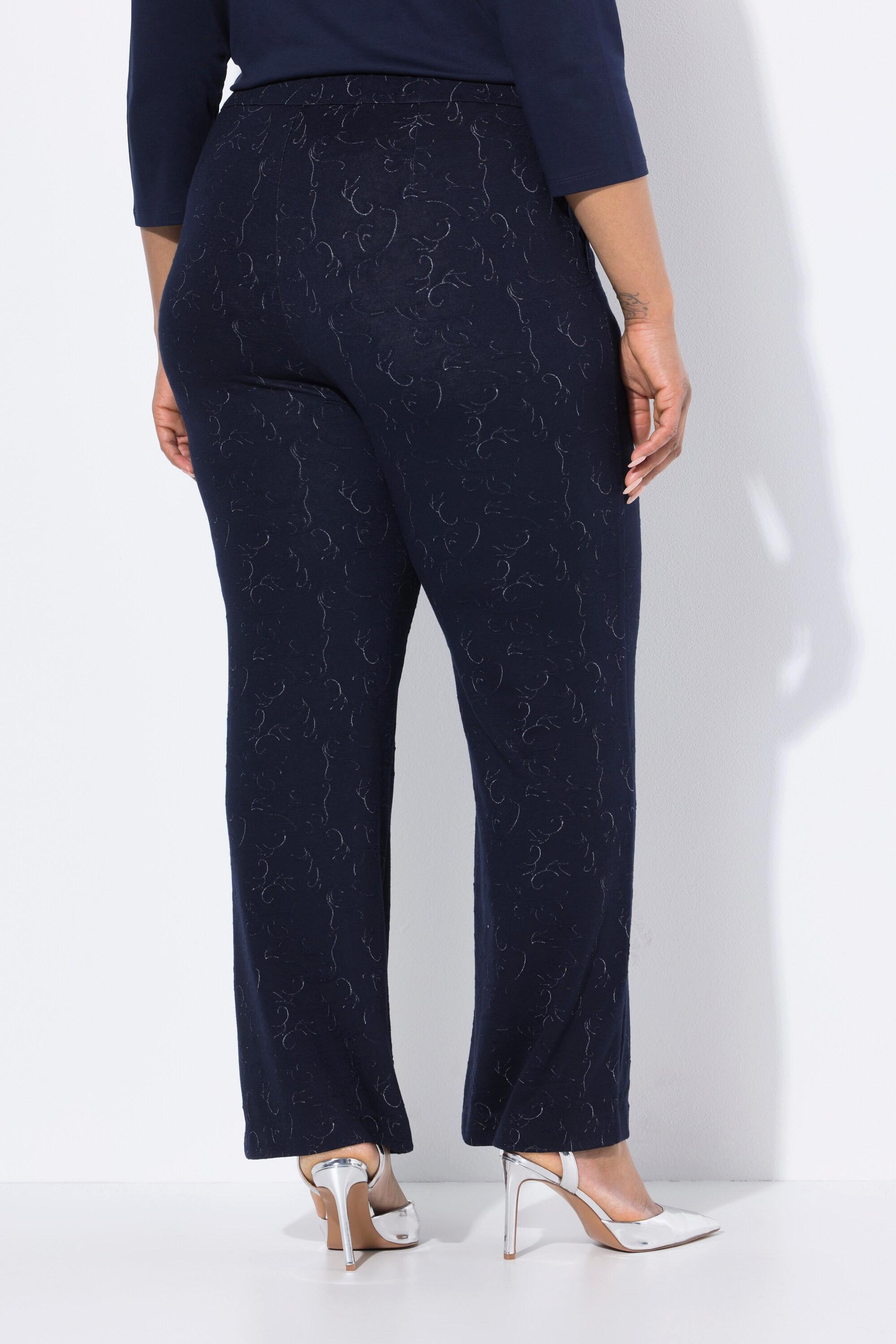 Ulla Popken Jacquard Jersey Gamba Dritta Larga Pantaloni Vita Elastica  