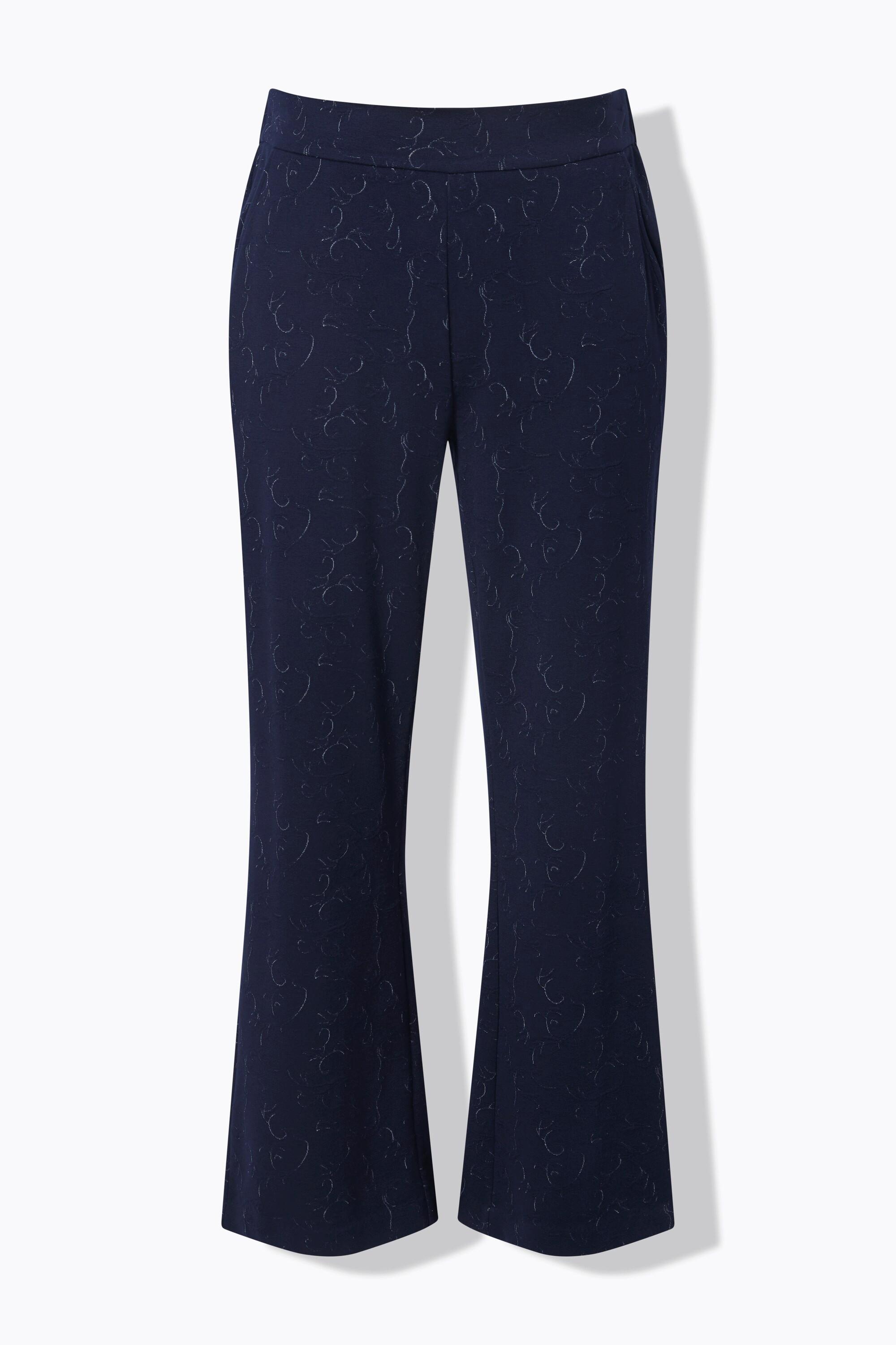 Ulla Popken Jacquard Jersey Gamba Dritta Larga Pantaloni Vita Elastica  