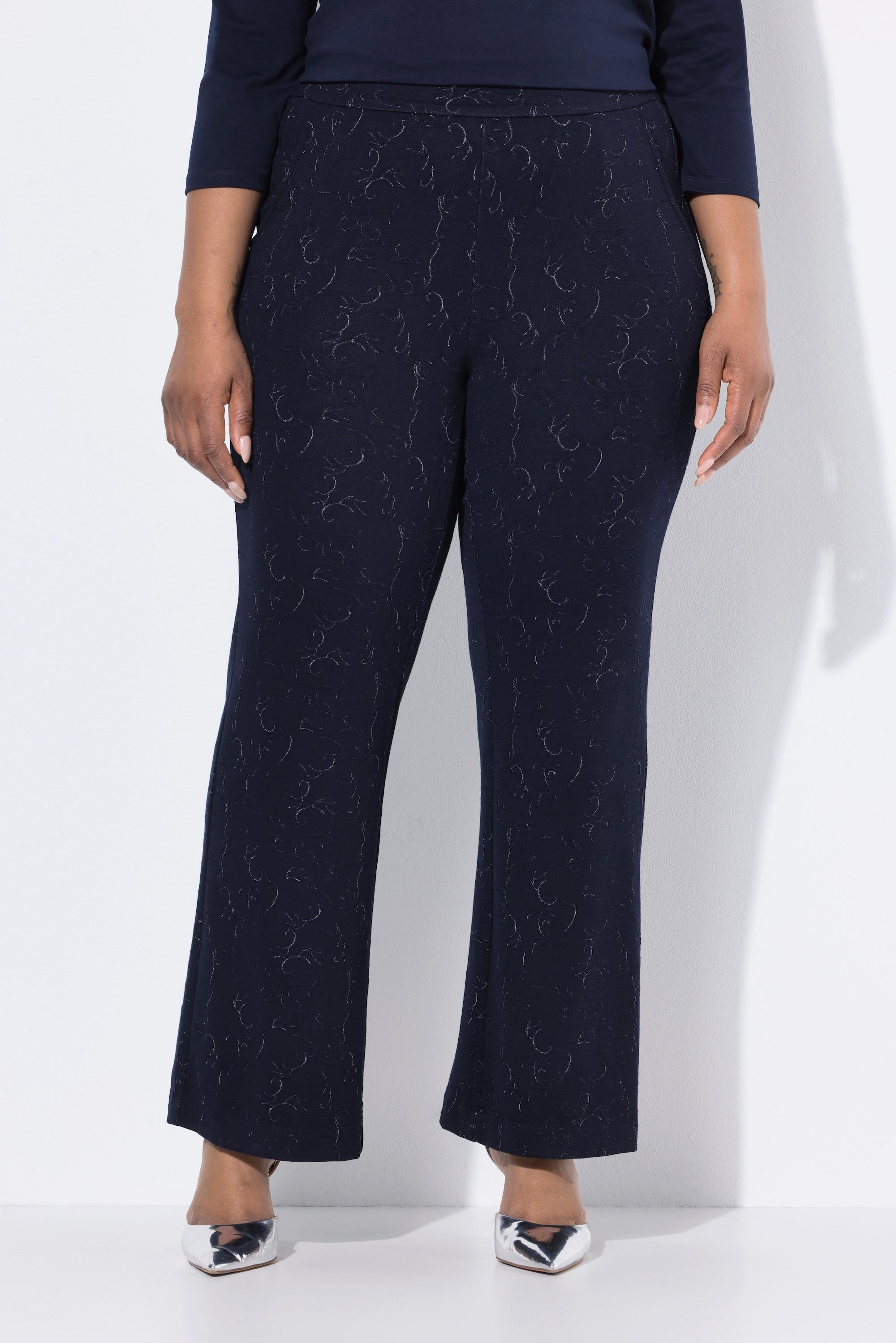 Ulla Popken Jacquard Jersey Gamba Dritta Larga Pantaloni Vita Elastica  