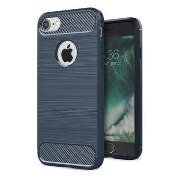 iPhone 8 / 7 - Custodia in gomma siliconica Metal Carbon Look blu scuro