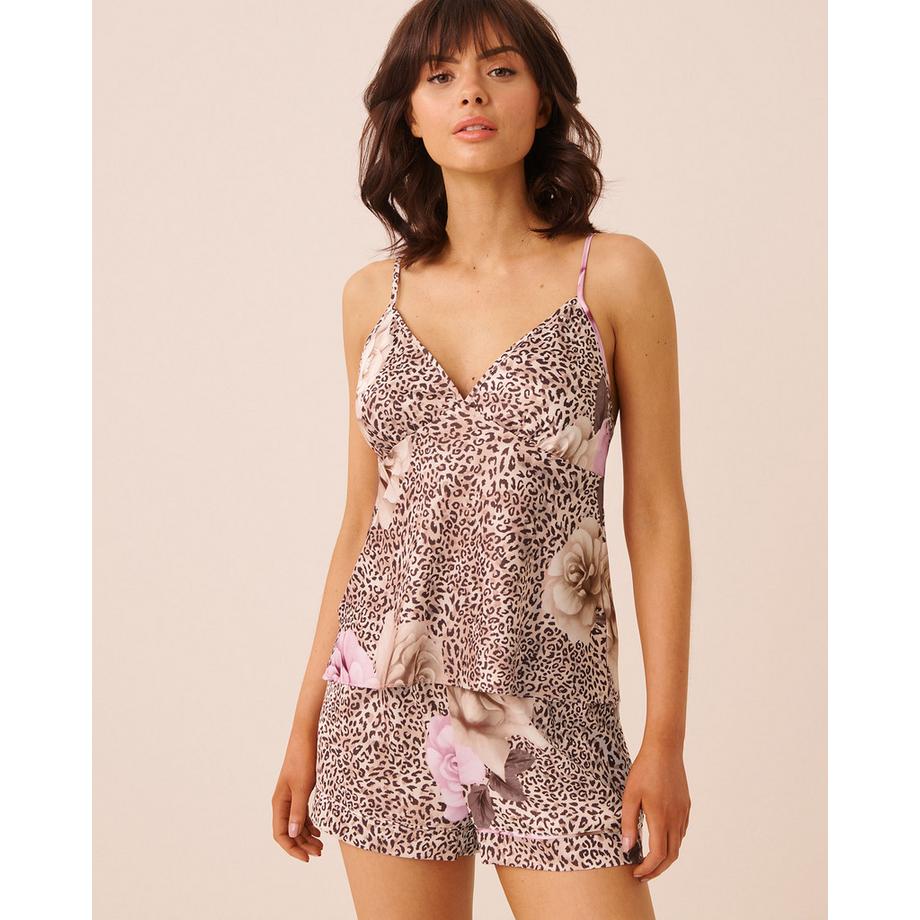 Satin-Top mit floralem Leopardenmuster