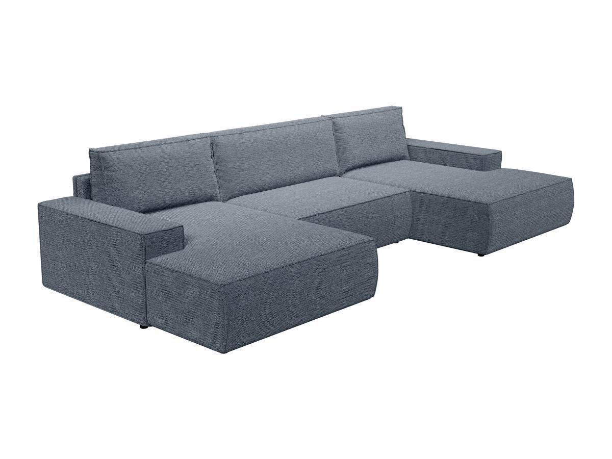 Vente-unique Divano letto angolare panoramico in Tessuto testurizzato Blu - AMELIA  