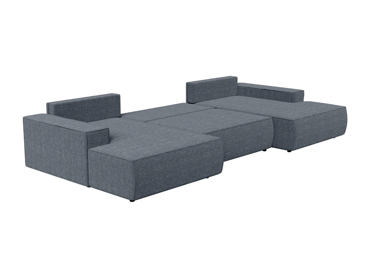 Vente-unique Divano letto angolare panoramico in Tessuto testurizzato Blu - AMELIA  