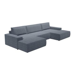 Vente-unique Divano letto angolare panoramico in Tessuto testurizzato Blu - AMELIA  